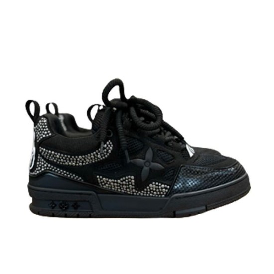 L Black Embellished Chunky Low Top Trainers side profile view