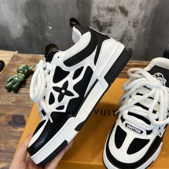 L Skater Style Chunky Black And White Trainers Toe Detail Angled view of L skater style chunky black and white trainers focusing on the textured toe