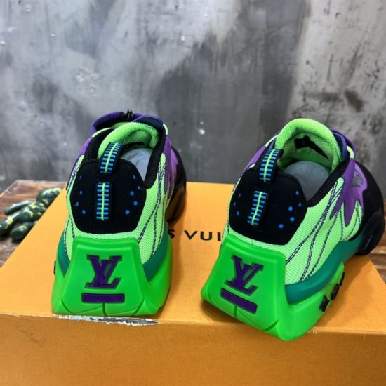 Rear view of L Millenium Zip Low Top Trainers Green Purple L Millenium Zip Low Top Trainers Green Purple rear view showcasing heel details