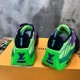 Rear view of L Millenium Zip Low Top Trainers Green Purple L Millenium Zip Low Top Trainers Green Purple rear view showcasing heel details