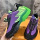 Angled perspective of L Millenium Zip Low Top Trainers Green Purple L Millenium Zip Low Top Trainers Green Purple angled view showing upper panels