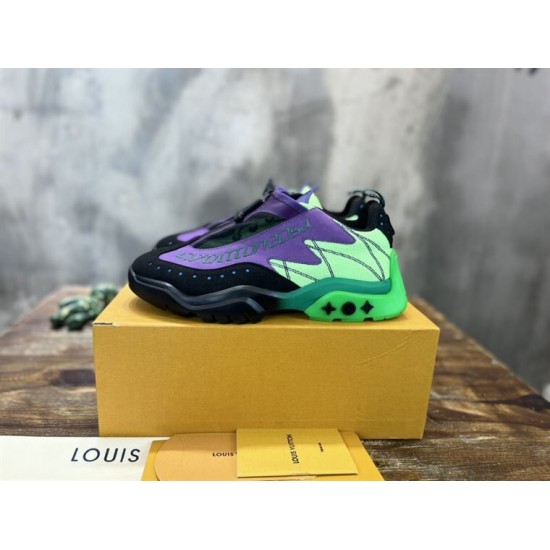 L Millenium Zip Low Top Trainers Green Purple with box L Millenium Zip Low Top Trainers Green Purple displayed with packaging box