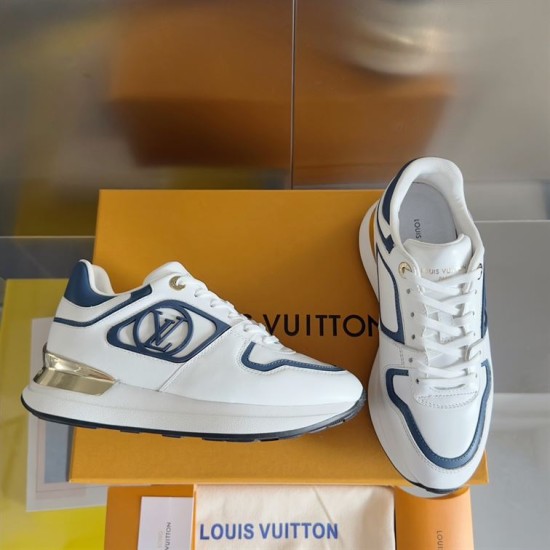 L Trainers White and Blue Pair Angle Angle view showcasing two L trainers in white and blue together