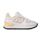 L Neo Run Away Trainers in white, beige, and gold detail showing side profile