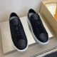 L Resort Black Grained Leather Trainers Pair Top View in black and white Pair of L Resort black grained leather low-top trainers viewed from above in black and white