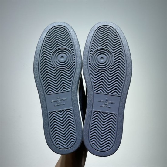 L Rivoli Monogram Canvas High Top Trainers Black Grey Outsole View L Rivoli Monogram Canvas High Top Trainers Black Grey rubber outsoles bottom view