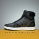 L Rivoli Monogram Canvas High Top Trainers Black Grey Lateral View L Rivoli Monogram Canvas High Top Trainers Black Grey lateral outer view with orange box