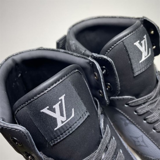 L Rivoli Monogram Canvas High Top Trainers Black Grey Tongue Detail L Rivoli Monogram Canvas High Top Trainers Black Grey tongue label close up