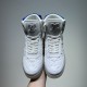 L High Top Trainers Top View in white and blue Top-down view of L high top trainers showing white laces and tongue logos in white and blue
