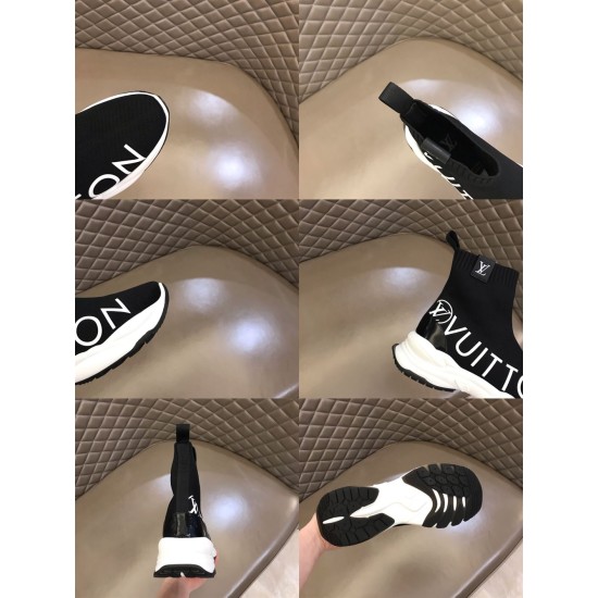 L Run Knit Sock Sneaker Boot Detail Collage in black and white Collage of close-up detail shots showing the toe, collar tag, heel cup and treaded outsole of the black boot in black and white