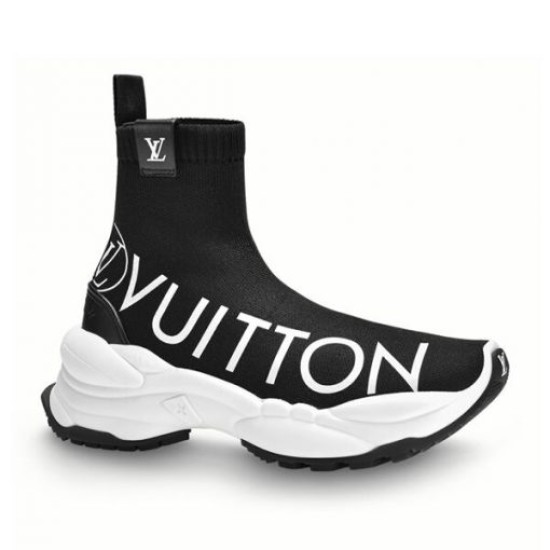 L Run Knit Sock Sneaker Boot Studio Profile in black and white Full lateral side view of the L Run Knit Sock Sneaker Boot in black on a white background.