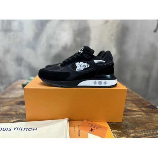 L black low top mesh trainers displayed on orange packaging box L black low top mesh trainers displayed on orange box