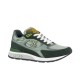 Studio profile shot of L green mesh and suede low top trainer