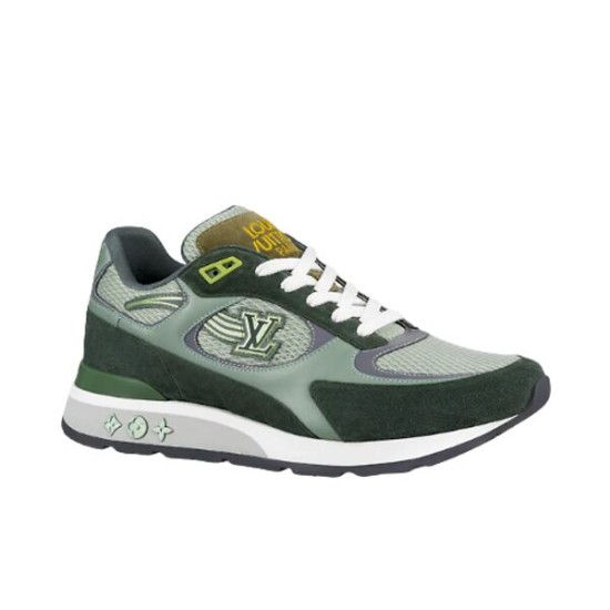 L green mesh and suede low top trainer shown in studio profile view