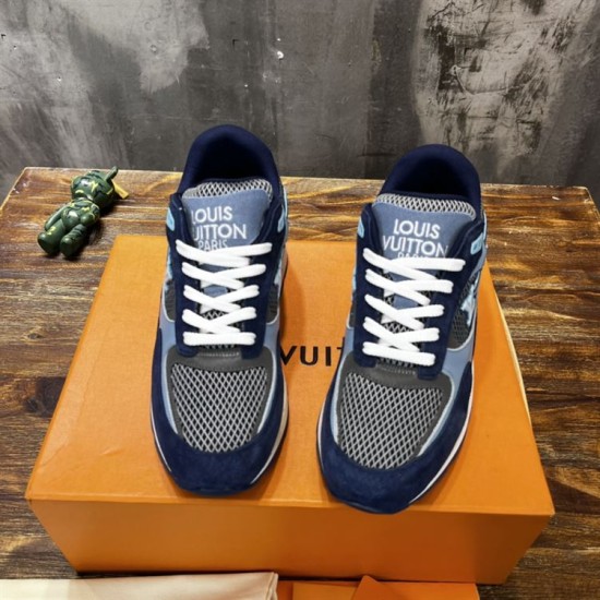 L blue mesh suede low top trainers front toe box and lace view L blue mesh suede low top trainers front toe box and lace view