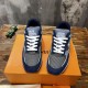 L blue mesh suede low top trainers front toe box and lace view L blue mesh suede low top trainers front toe box and lace view