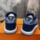 L blue mesh suede low top trainers rear heel counters and branding L blue mesh suede low top trainers rear heel counters and branding
