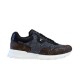 Studio side profile view of L Run Away Monogram Pattern Black Brown Sneakers Studio side profile view of L Run Away Monogram Pattern Black Brown Sneakers against a plain backdrop