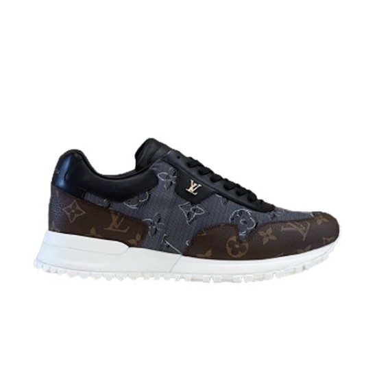 Outer side profile view of L Run Away Monogram Pattern Black Brown Sneakers L Run Away Monogram Pattern Black Brown Sneakers viewed from the outer side profile