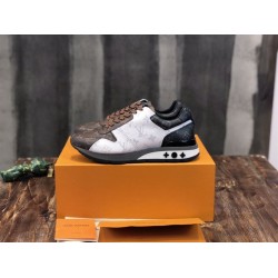 L Run Away Monogram Canvas Low Top Trainers In Brown And White L Run Away Monogram Canvas Low Top Trainers In Brown And White