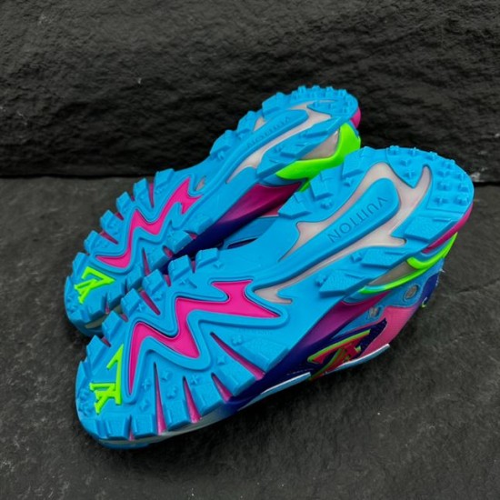 L Runner Tatic Blue Pink Mesh Trainers - Outsole View L Runner Tatic Blue Pink Mesh Trainers sculpted rubber outsoles