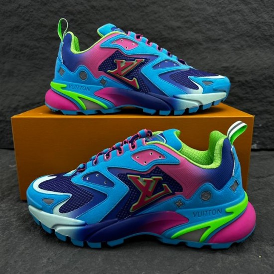 L Runner Tatic Blue Pink Mesh Trainers - Paired Box View L Runner Tatic Blue Pink Mesh Trainers paired display on orange box
