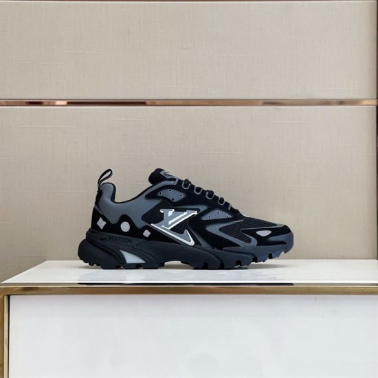 L Runner Tactic Low Top Mesh Trainers In Black And Grey outer side profile