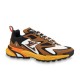 L Runner Tatic Trainers Side Profile in orange and yellow Side profile view of the L Runner Tatic trainers in orange mesh and suede with a yellow sole