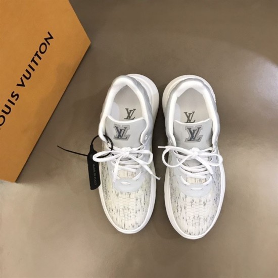 Direct Top View of L Show Up Monogram Pattern Chunky Sole Low Top Trainers in white and grey Direct top-down view of the pair of white and grey L Show Up Monogram Pattern Chunky Sole Low Top Trainers displaying tongue logos