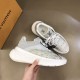 Overhead Pair View of L Show Up Monogram Pattern Chunky Sole Low Top Trainers in white and grey Overhead angled pair view of the white and grey L Show Up Monogram Pattern Chunky Sole Low Top Trainers with branded insoles