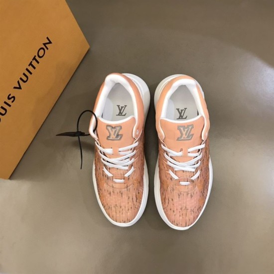 L Show Up Low Top Monogram Trainers Peach overhead top view