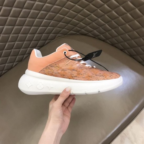L Show Up Low Top Monogram Trainers Peach profile side angle