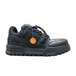 L Black Embossed Leather Chunky Low Top Trainers
