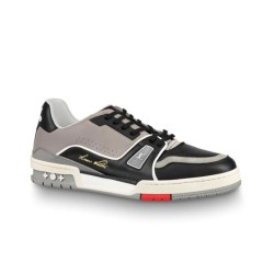 L Trainer Low Top Black Grey Leather Trainers Low-Top
