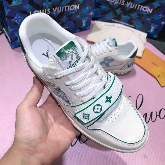 L Trainer Green Mesh Low Top Trainers Top View Top-down view of L Trainer Green Mesh Low Top Trainers showcasing laces and tongue