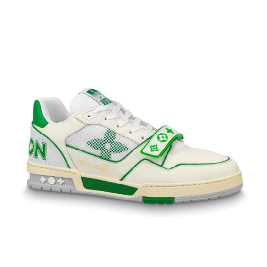 L Trainer Green Mesh Low Top Trainers Side View Side profile of L Trainer Green Mesh Low Top Trainers showing green accents