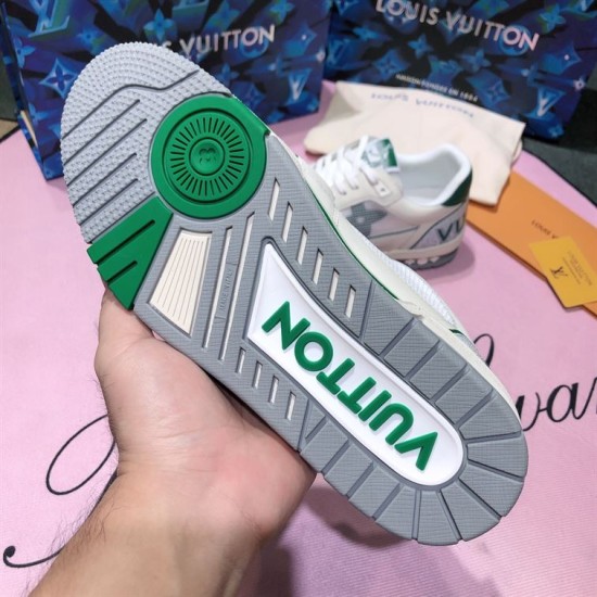 L Trainer Green Mesh Low Top Trainers Sole View Bottom sole view of L Trainer Green Mesh Low Top Trainers featuring green and grey tread