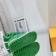 Green L Suede Platform Sneakers Sole View in green and white Bottom sole view of green L platform sneakers revealing the tread pattern in green and white