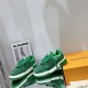 Green L Suede Platform Sneakers Dual View in green and white Dual angle presentation of green L suede platform sneakers showing outer profiles in green and white