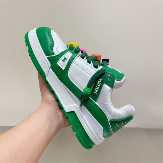 L Trainer Maxi Low Top Trainers White Green - Reverse Angle Inverse angle view of L Trainer Maxi trainers in green and white