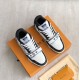 Pair view of L Monogram Denim Strap Trainers in denim and black Pair of L Monogram Denim Strap Trainers viewed from above in denim and black