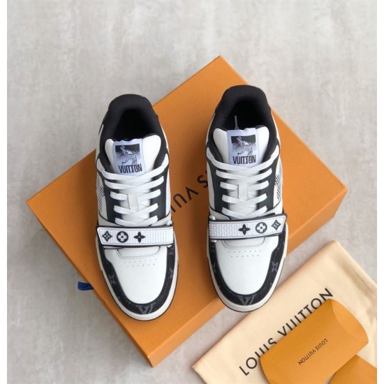 Top view of L Monogram Denim Strap Trainers in black and white Top view of L Monogram Denim Strap Trainers in black and white