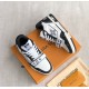 Overhead view of L Monogram Denim Strap Trainers in denim and black Overhead view of L Monogram Denim Strap Trainers in black and white