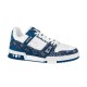 Catalog Render - L Trainer Monogram Denim Blue And White Low Top Trainers Clean catalog render of L Trainer Monogram Denim Blue And White Low Top Trainers highlighting silhouette