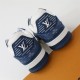Rear Heel View - L Trainer Monogram Denim Blue And White Low Top Trainers Rear view showcasing heel panels and branding on L Trainer Monogram Denim Blue And White Low Top Trainers