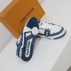 Underside Tread View - L Trainer Monogram Denim Blue And White Low Top Trainers Underside view displaying patterned rubber tread of L Trainer Monogram Denim Blue And White Low Top Trainers