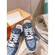 L Monogram Blue Denim Low Top Trainer Sneakers top down laces view