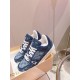 L Monogram Blue Denim Low Top Trainer Sneakers angled front perspective
