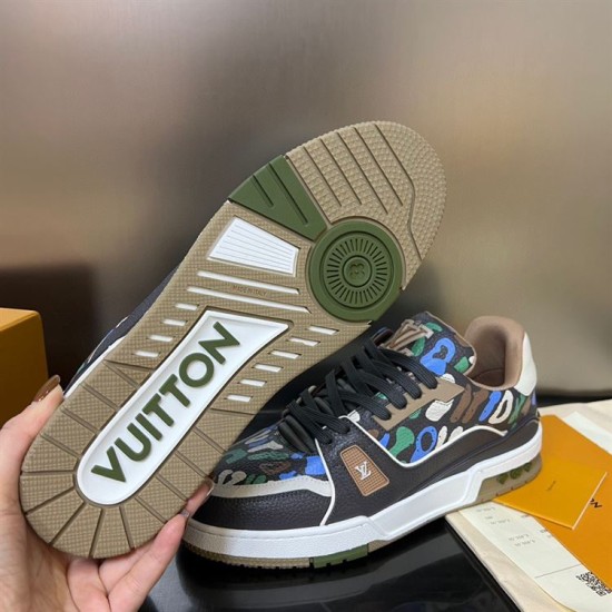 Outsole view of L Trainer Sneaker in multicolour and brown Underside view of L Trainer Sneaker showing the robust rubber outsole with green and white sections in multicolour and brown