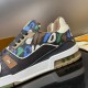 Side panel and heel detail of L Trainer Sneaker in multicolour and brown Detailed view of the side panel and heel section featuring contrast brown and white leather trim in multicolour and brown